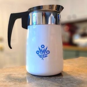 Vintage Corning Ware 6 cup Stovetop Percolator Blue Cornflower
